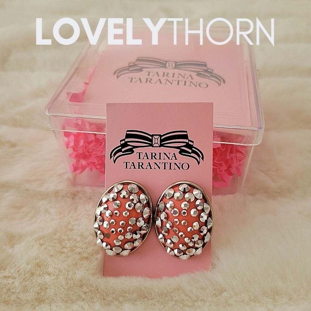 TARINA TARANTINO // ltd ed coral-pink convex oval silver studs post earrings